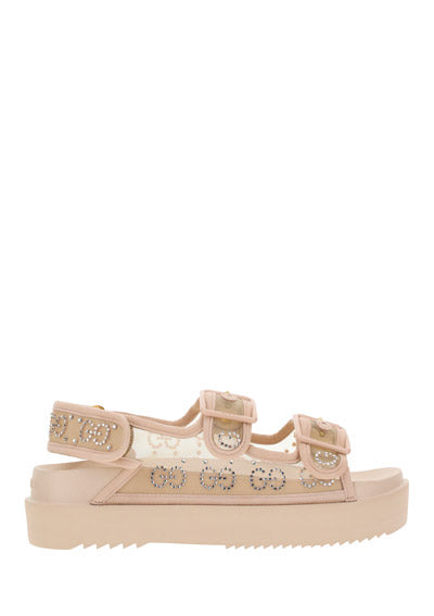 Women's GG Sandal with Crystals - Rose Beige