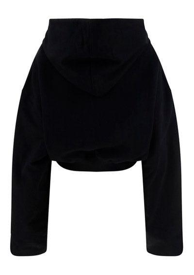 Embroidered-Logo Cropped Hoodie - Black