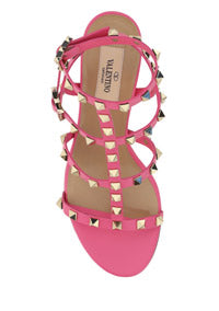 Rockstud Metallic Calfskin Leather Ankle Strap Sandal 60MM - Pink