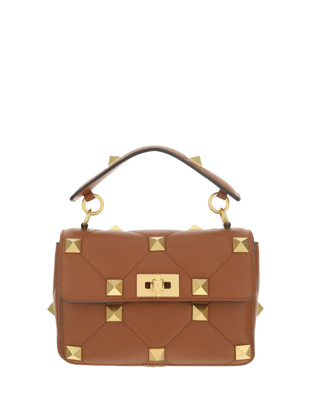 Medium Roman Stud The Shoulder Bag Grainy Calfskin - Saddle Brown