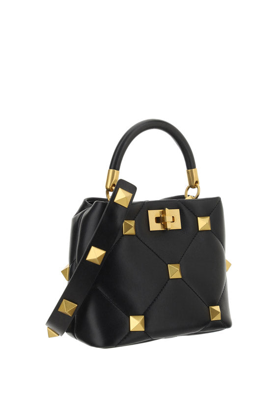 Small Roman Stud The Handle Bag In Nappa - Black