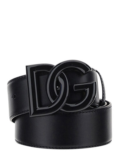Leather Belt with Crossover DG Logo Buckle - Black