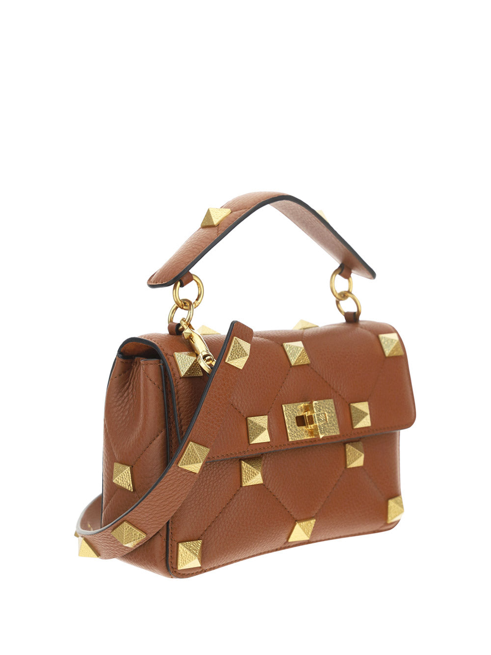 Medium Roman Stud The Shoulder Bag Grainy Calfskin - Saddle Brown