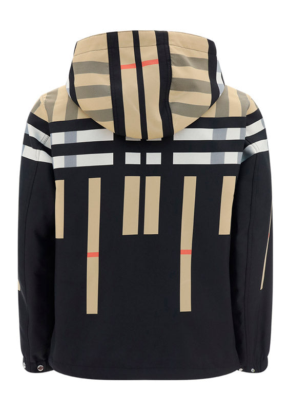 Sliced Check Nylon Hooded Jacket - Archive Beige