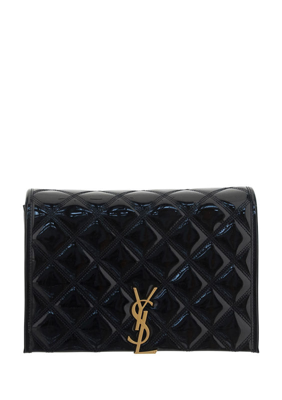 Women's Black Becky Mini Chain Bag In Quilted Patent Leather - Black