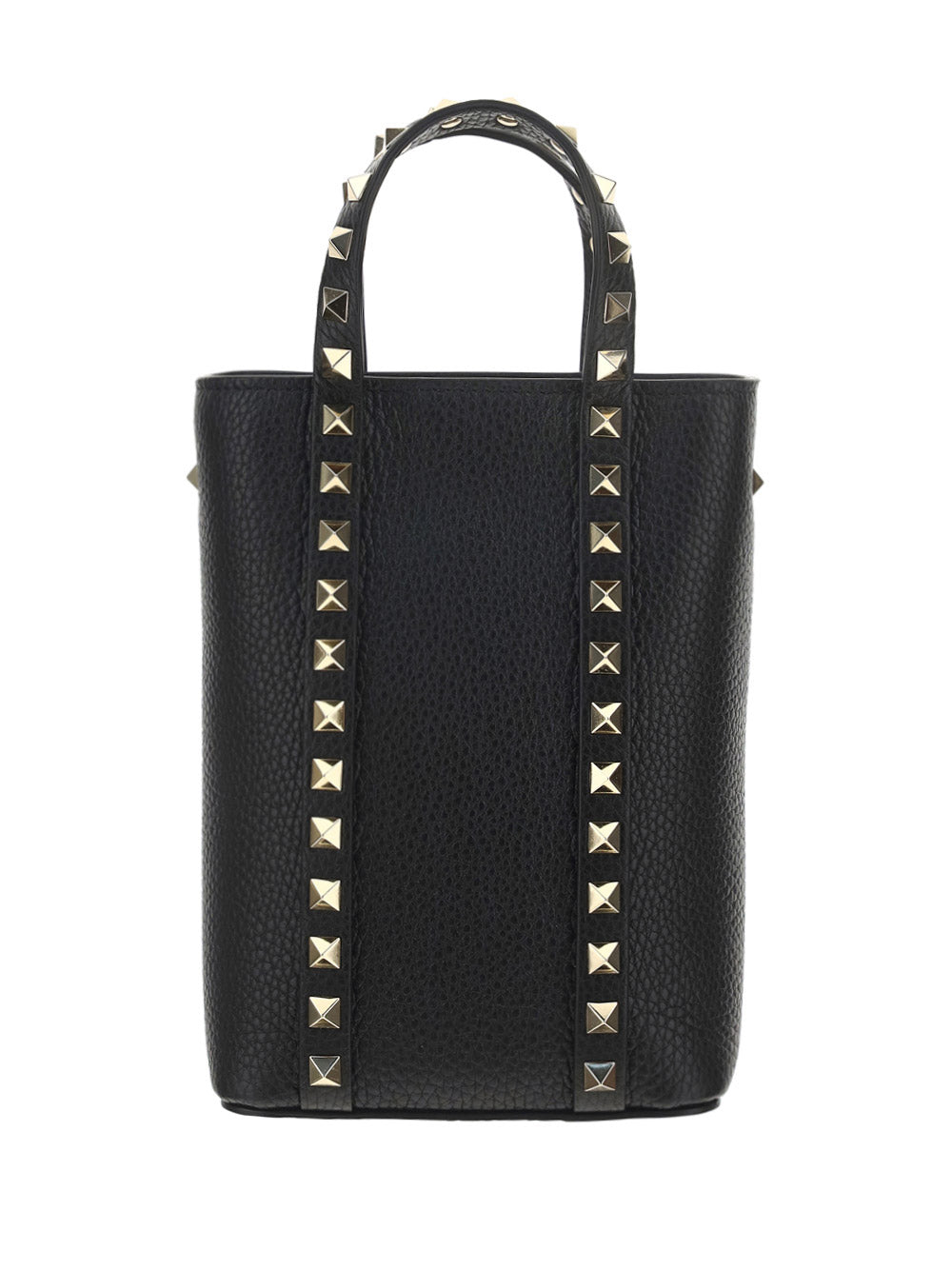 Rockstud Leather Pouch With Chain - Black