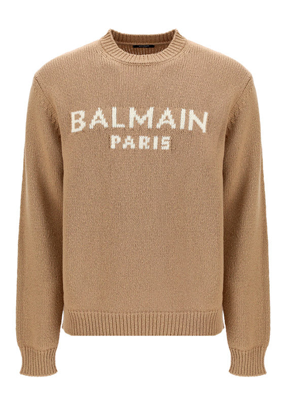 Marino Wool Sweater Logo - Beige