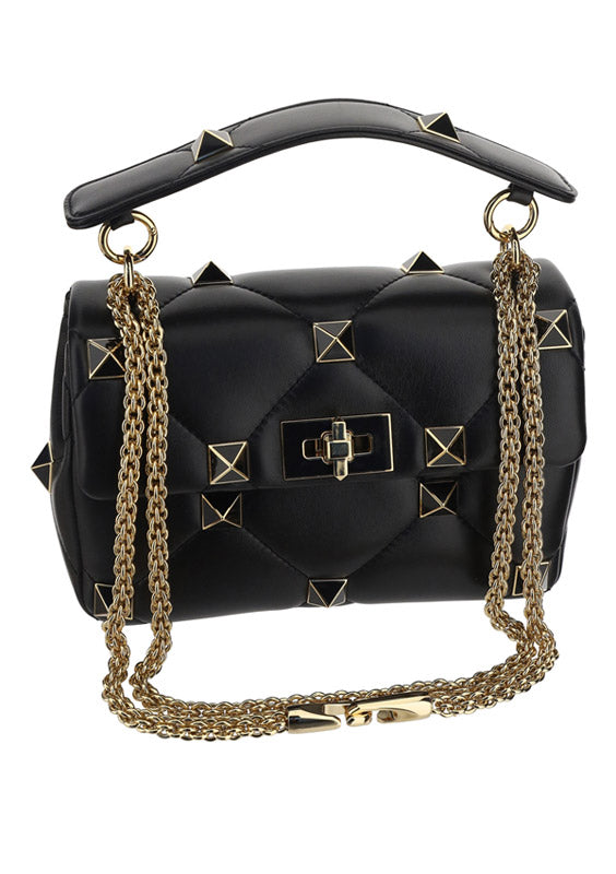 Medium Roman Stud The Shoulder Bag In Nappa With Chain And Enameled Studs - Black