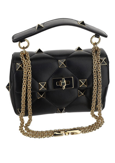 Medium Roman Stud The Shoulder Bag In Nappa With Chain And Enameled Studs - Black