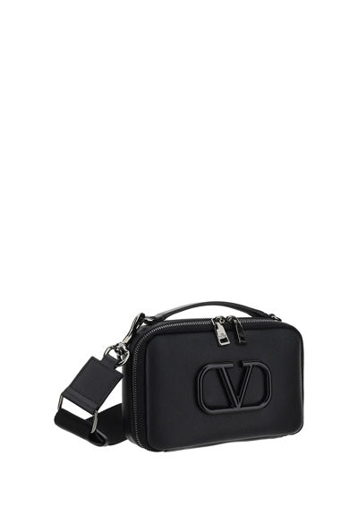 Lacquered Vlogo Signature Leather Crossbody Bag - Black
