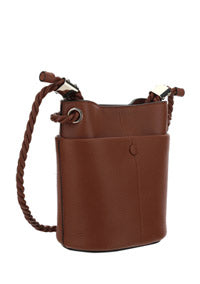 Medium Key Bucket Bag in Shiny & Grained Calfskin - Tobacco
