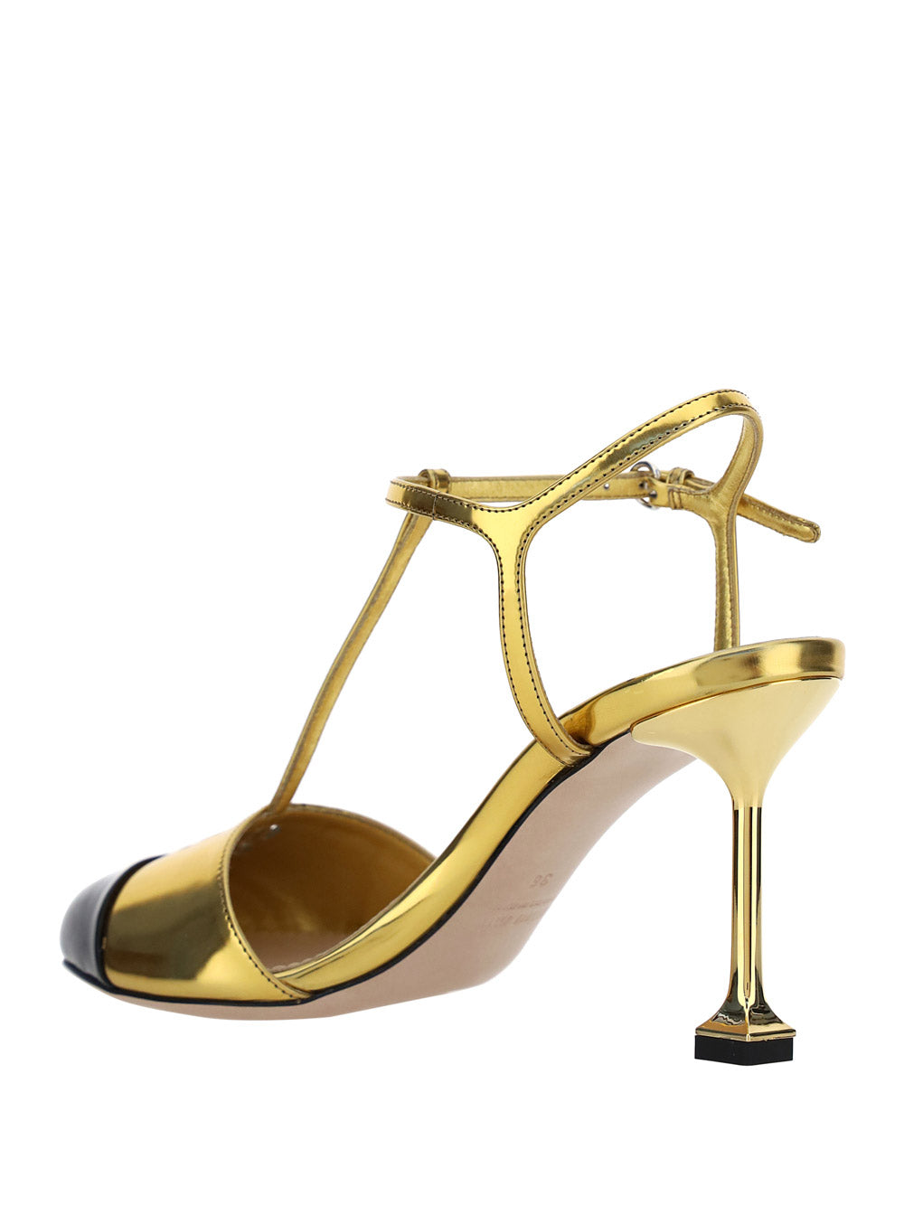 Metallic Technical Fabric And Patent Leather Pumps - Golden