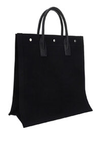 Rive Gauche N/S Tote Bag In Printed Canvas And Leather - Black