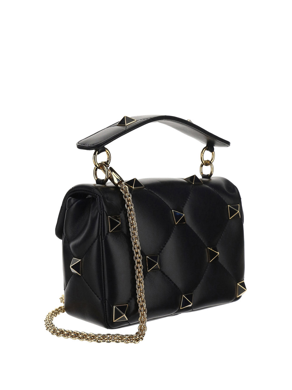 Medium Roman Stud The Shoulder Bag In Nappa With Chain And Enameled Studs - Black