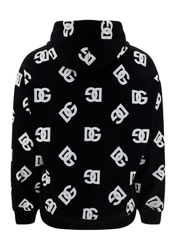 Jersey Hoodie with All-over DG Print - Black/White
