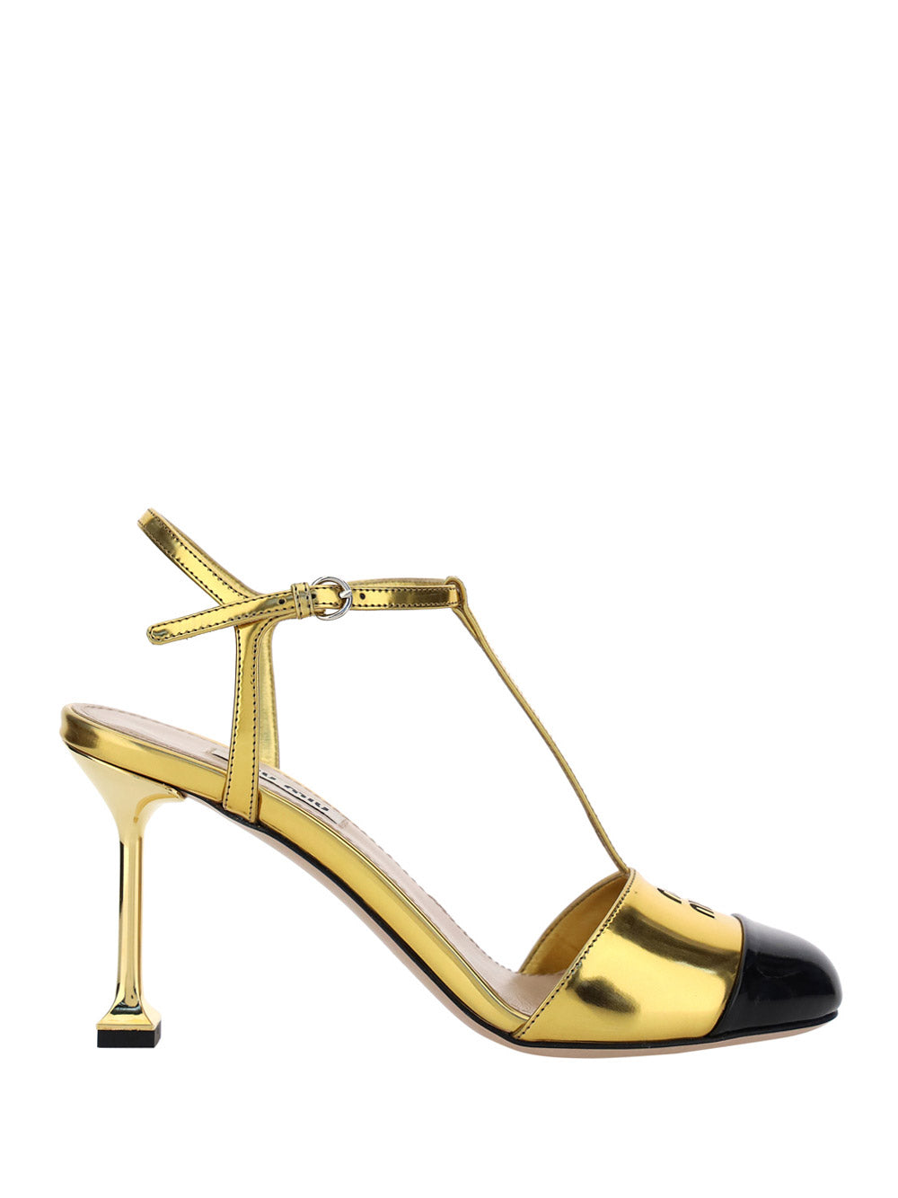 Metallic Technical Fabric And Patent Leather Pumps - Golden