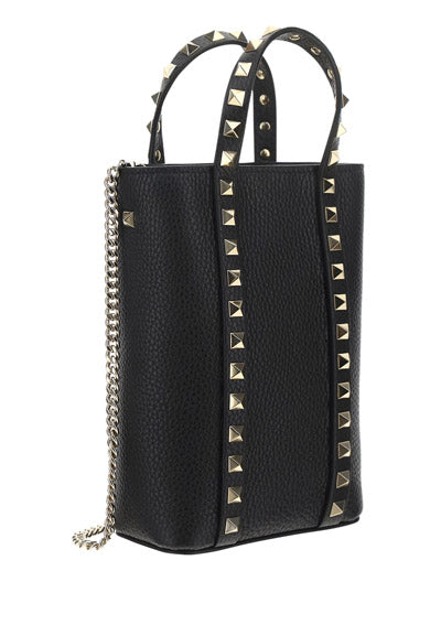 Rockstud Leather Pouch With Chain - Black