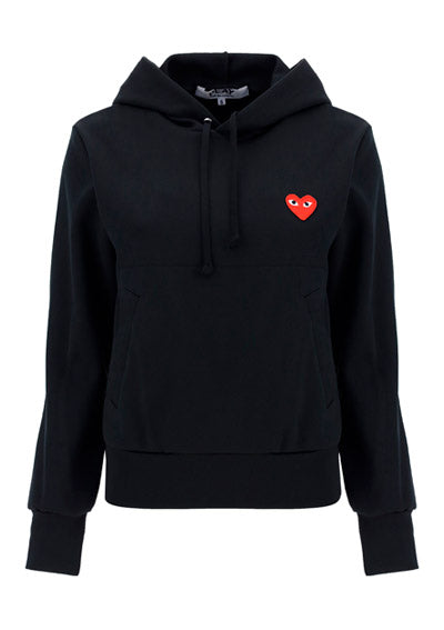 Heart-embroidered Pullover Hoodie - Black.