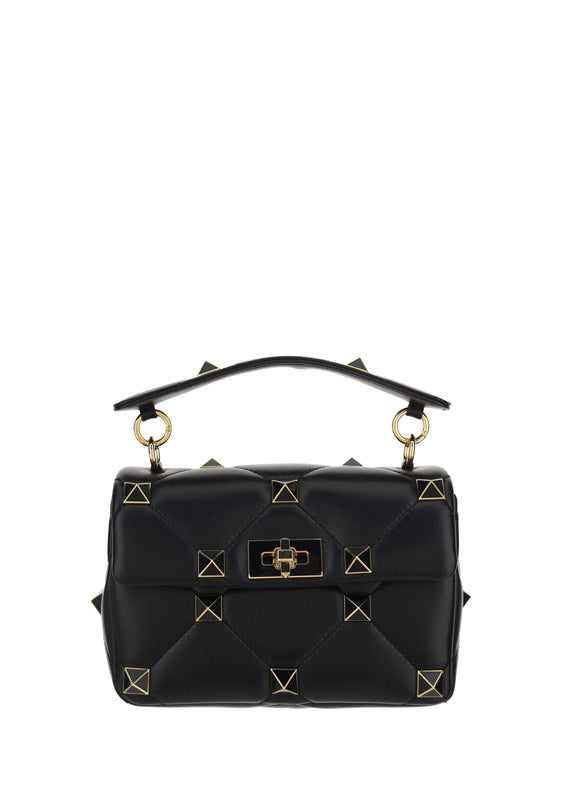 Medium Roman Stud The Shoulder Bag In Nappa With Chain And Enameled Studs - Black