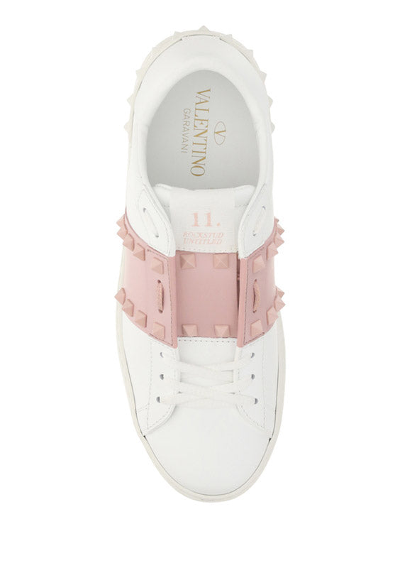 Open Sneaker In Calfskin Leather - White / Pink
