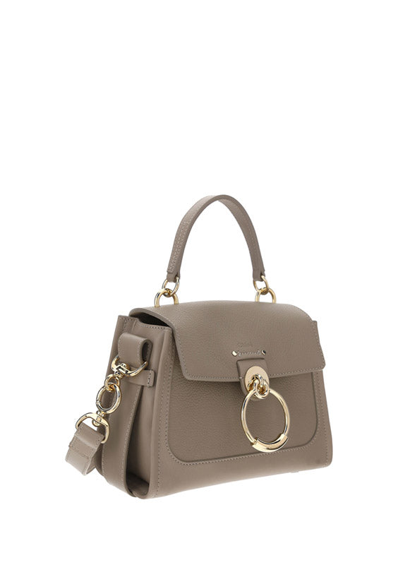 Mini Tess Day Bag in Grained & Shiny Calfskin - Powder