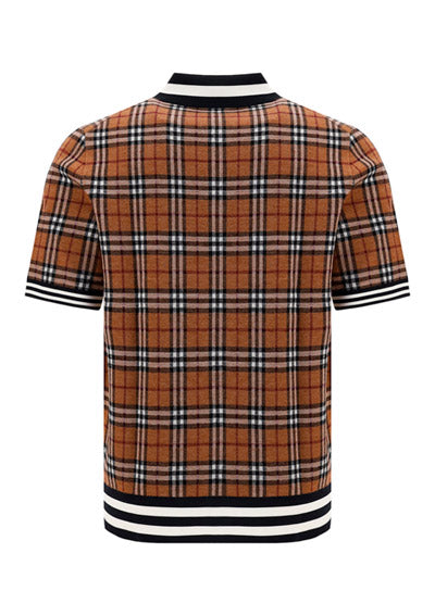 Monogram Motif Check Wool Jacquard Polo Shirt - Birch Brown