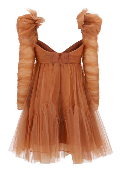 Tulle Ruched Mini Dress - Lipstick