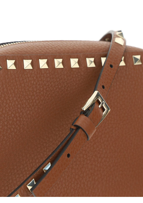 Small Rockstud Calfskin Crossbody Bad - Tan.