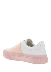 Sneakers In Leather With Givenchy Webbing - White / Powder Pink