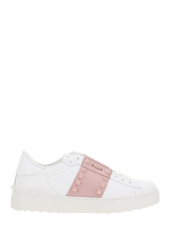 Open Sneaker In Calfskin Leather - White / Pink