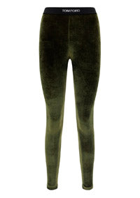 Stretch Velvet Signature Leggings - Olive Green