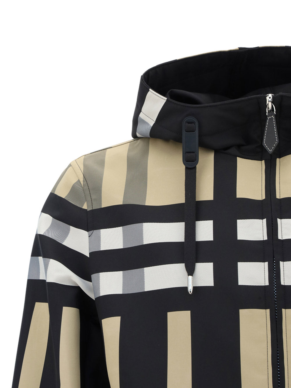 Sliced Check Nylon Hooded Jacket - Archive Beige