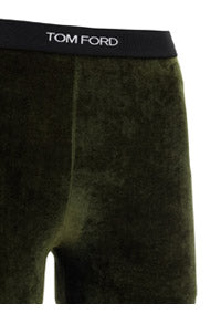 Stretch Velvet Signature Leggings - Olive Green