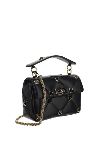 Medium Roman Stud The Shoulder Bag In Nappa With Chain And Enameled Studs - Black