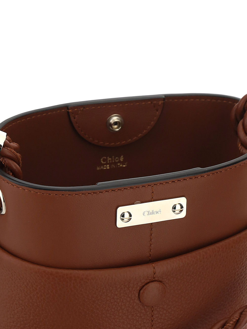 Medium Key Bucket Bag in Shiny & Grained Calfskin - Tobacco