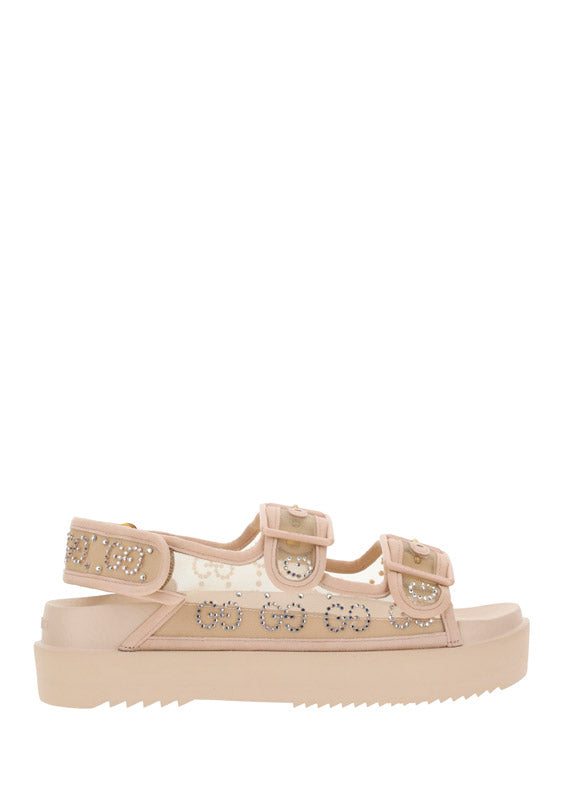 Women's GG Sandal with Crystals - Rose Beige