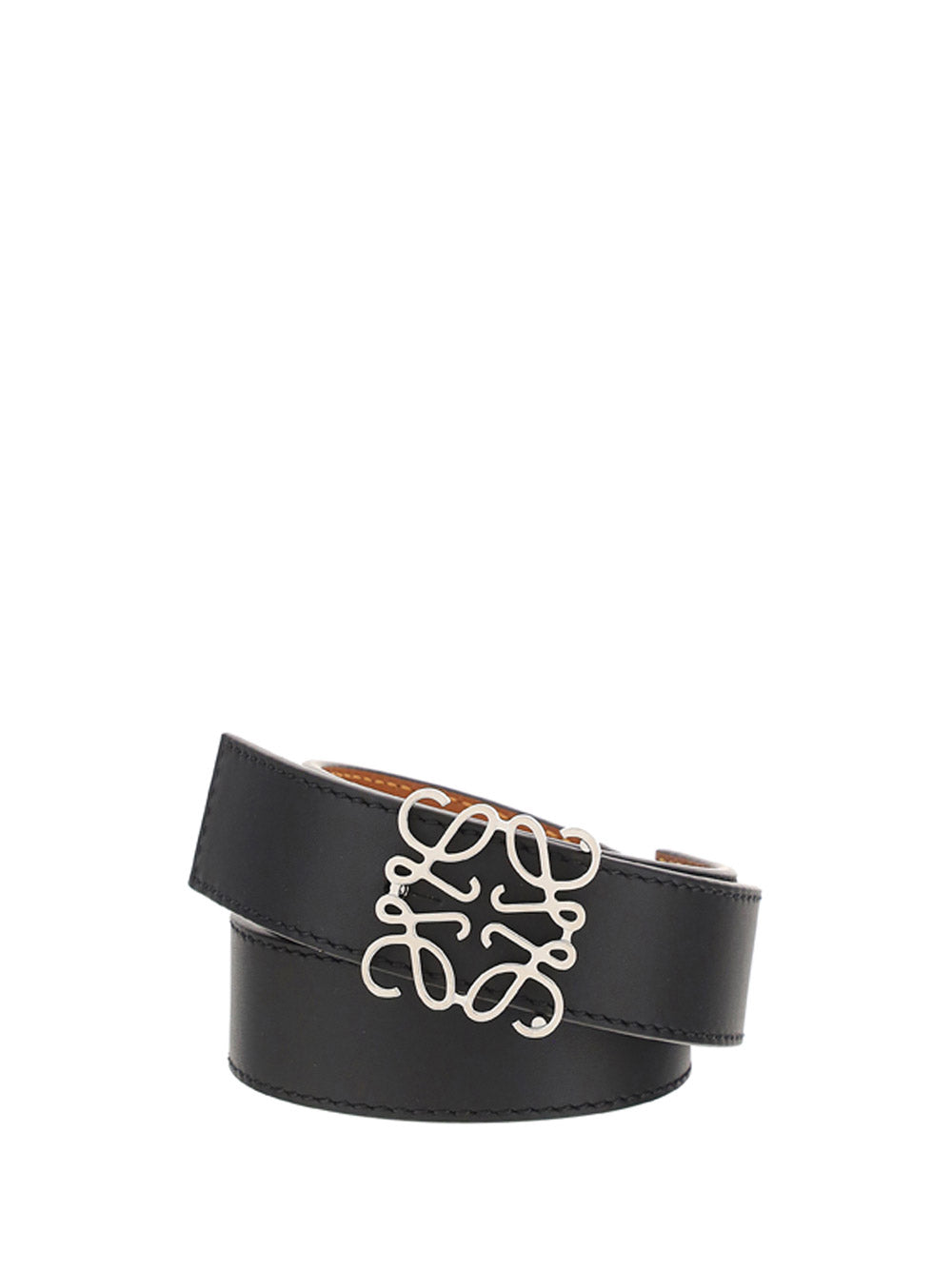 Anagram Belt in Smooth Calfskin - Black / Tan / Palladium