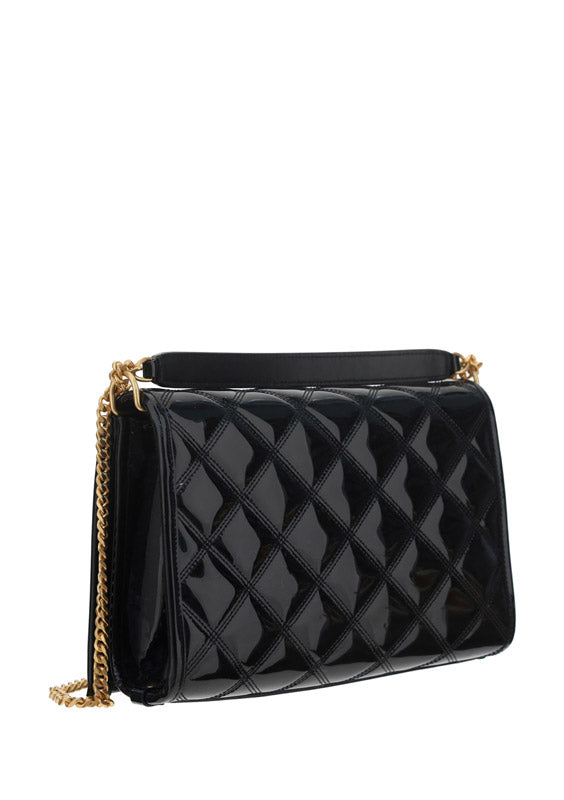 Women's Black Becky Mini Chain Bag In Quilted Patent Leather - Black