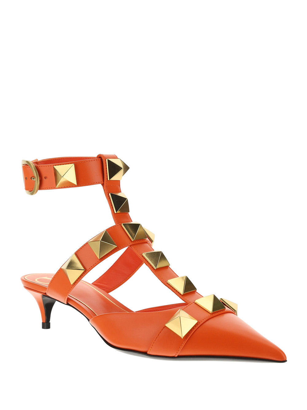 Roman Stud Calfskin Pump 40 MM - Orange