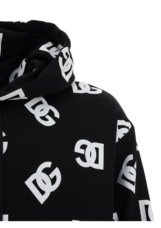Jersey Hoodie with All-over DG Print - Black/White