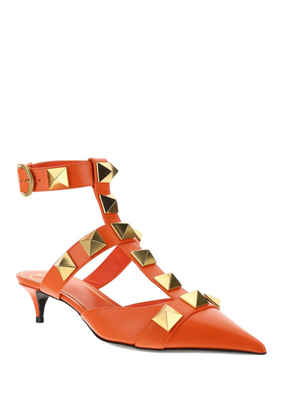 Roman Stud Calfskin Pump 40 MM - Orange