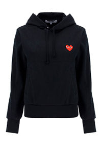 Heart-embroidered Pullover Hoodie - Black.