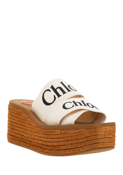 Woody Wedge Mule In Canvas - Ivory