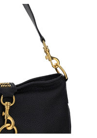 Leather Shoulder Bag with Snap Hook - Black