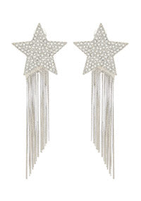 Star Earrings With Brass Chains - Palladium