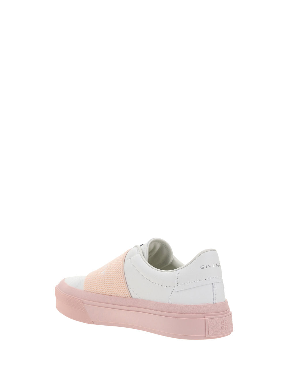 Sneakers In Leather With Givenchy Webbing - White / Powder Pink