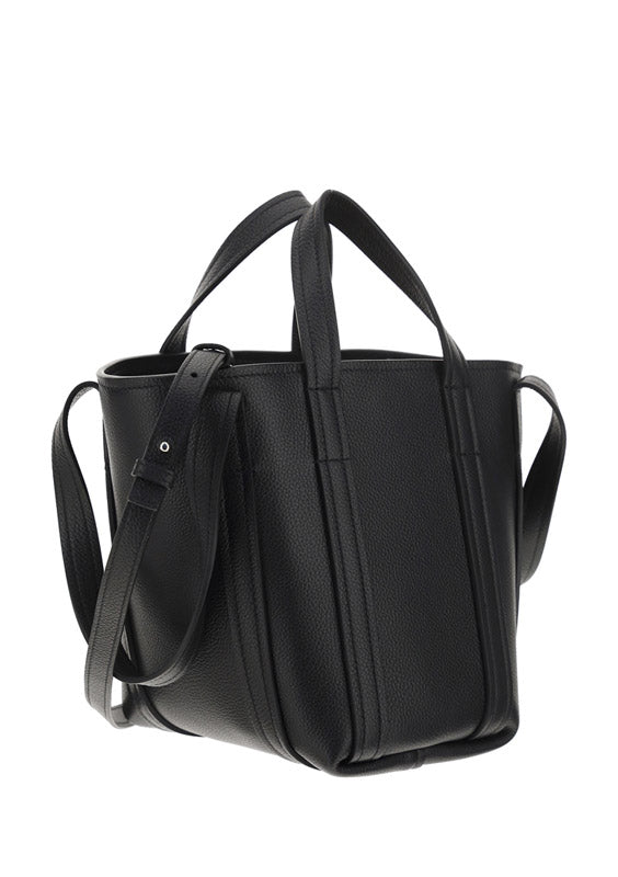 Everyday XS North-South Shoulder Tote Bag In Grained Calfskin - Black
