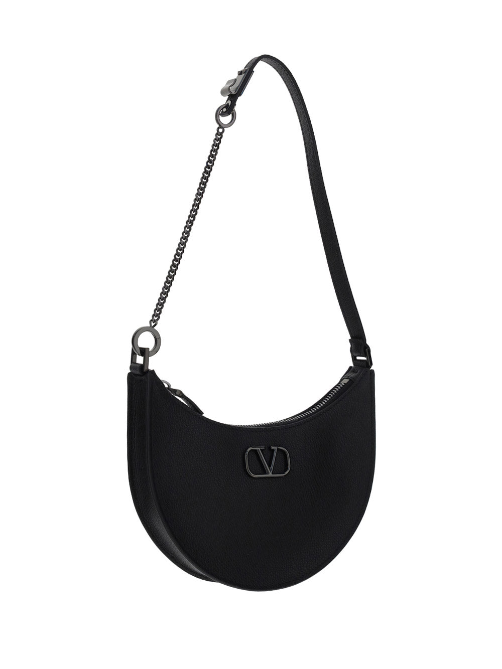 Mini Vlogo Signature Grainy Calfskin Hobo Bag - Black