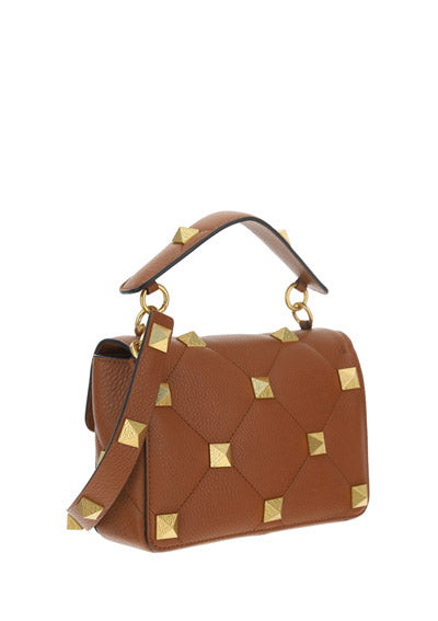 Medium Roman Stud The Shoulder Bag Grainy Calfskin - Saddle Brown