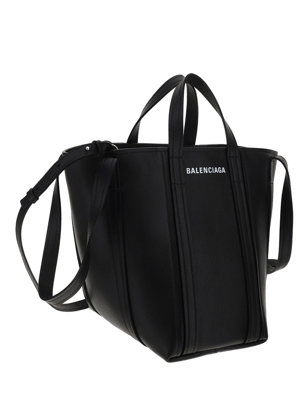 Everyday Small North-South Shoulder Tote Bag In Grained Calfskin - Black